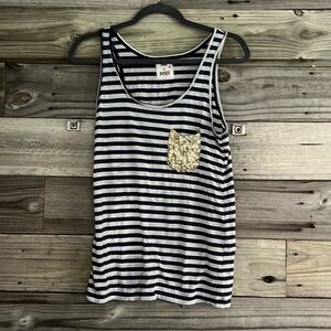 Navy blue and white striped son of Jon tank top embellished with sequence pocket